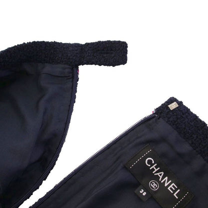 Chanel 21ss Tweed Skirt Flared Mini Coco Mark Coco Button 38 Navy Blue P70083v61