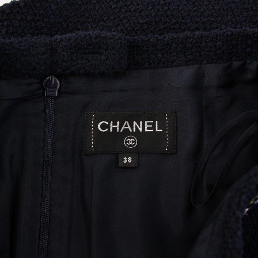 Chanel 21ss Tweed Skirt Flared Mini Coco Mark Coco Button 38 Navy Blue P70083v61