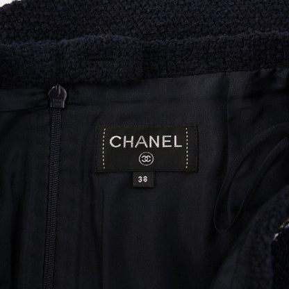 Chanel 21ss Tweed Skirt Flared Mini Coco Mark Coco Button 38 Navy Blue P70083v61