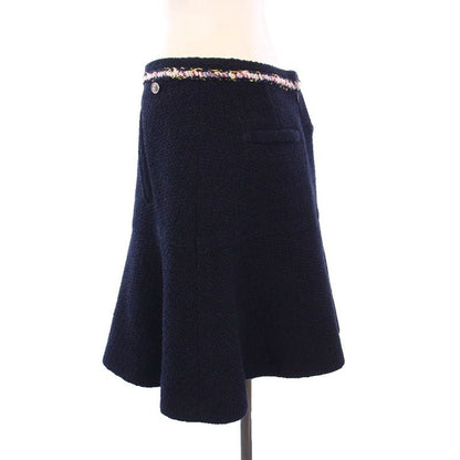 Chanel 21ss Tweed Skirt Flared Mini Coco Mark Coco Button 38 Navy Blue P70083v61