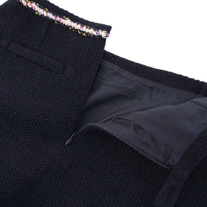 Chanel 21ss Tweed Skirt Flared Mini Coco Mark Coco Button 38 Navy Blue P70083v61