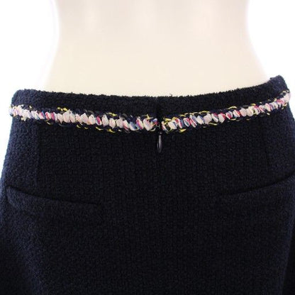 Chanel 21ss Tweed Skirt Flared Mini Coco Mark Coco Button 38 Navy Blue P70083v61