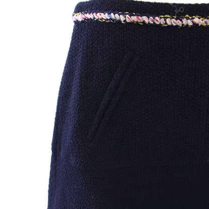 Chanel 21ss Tweed Skirt Flared Mini Coco Mark Coco Button 38 Navy Blue P70083v61