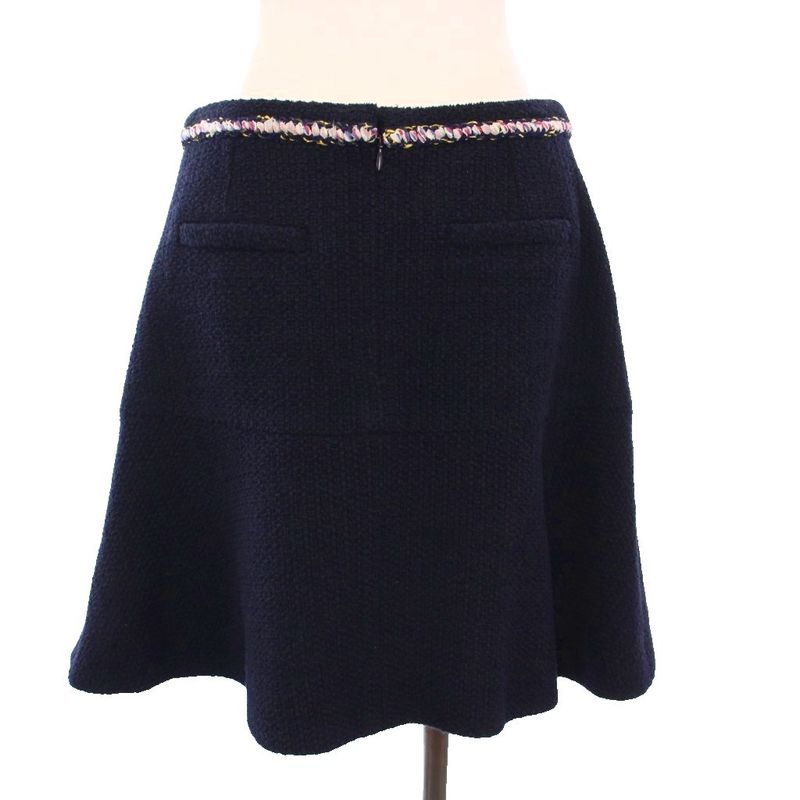 Chanel 21ss Tweed Skirt Flared Mini Coco Mark Coco Button 38 Navy Blue P70083v61