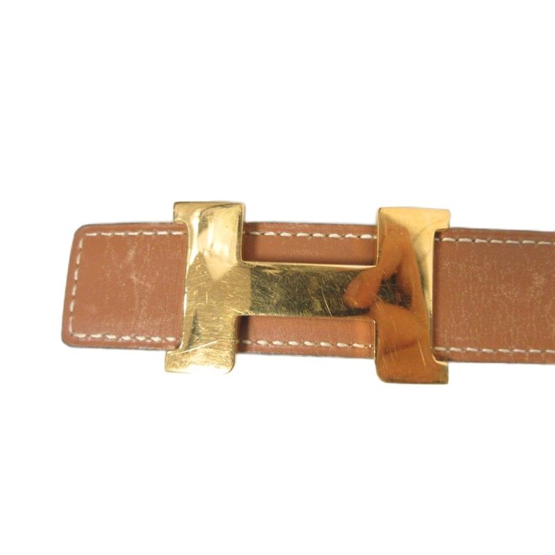 Hermes '92 Constance Reversible Pin Buckle Belt Stamped 0v H Logo Leather Gold