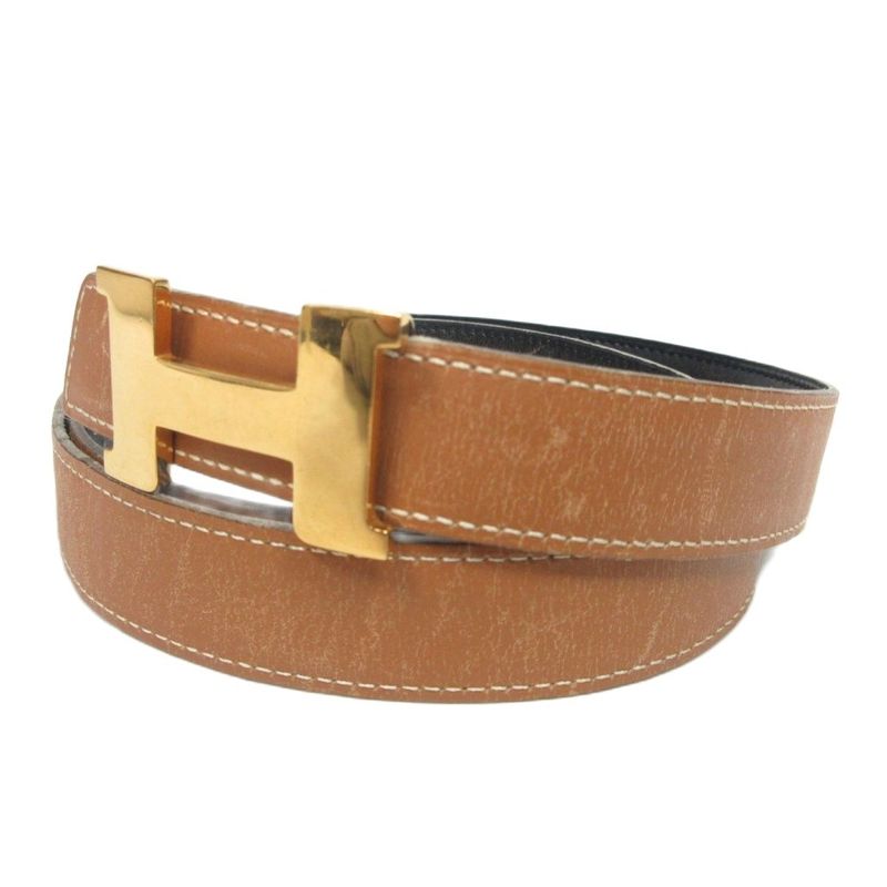 Hermes '92 Constance Reversible Pin Buckle Belt Stamped 0v H Logo Leather Gold