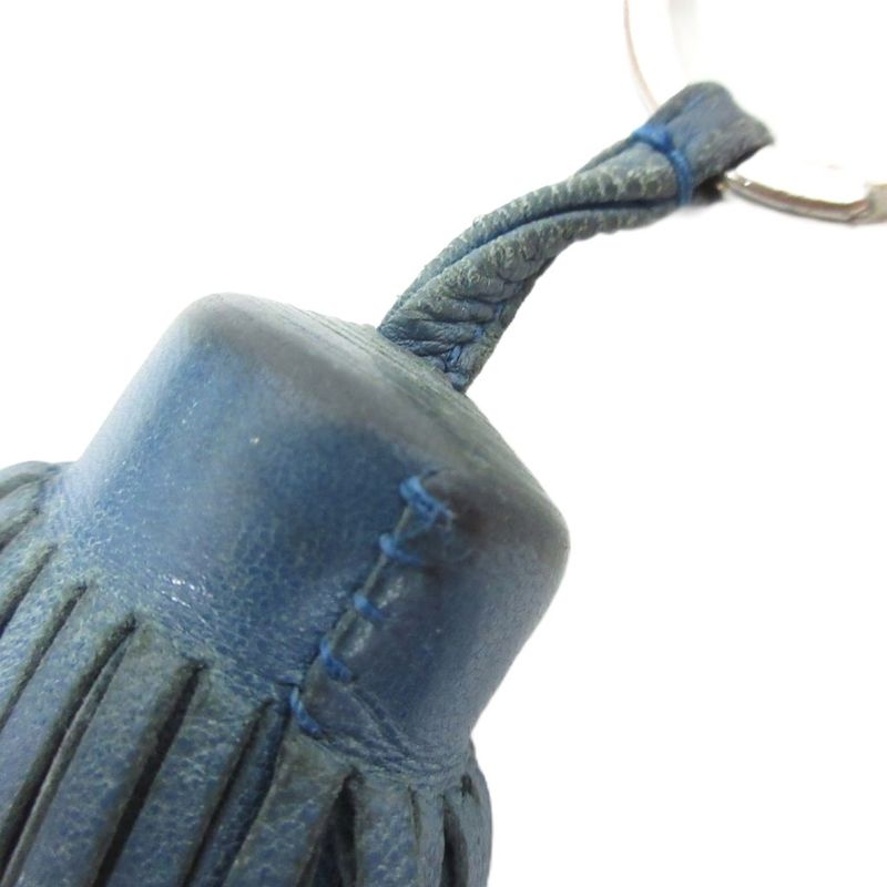 Hermes Carmen Agnès Milo Bag Charm Key Holder Tassel Leather Blue Jean Silver