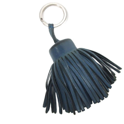 Hermes Carmen Agnès Milo Bag Charm Key Holder Tassel Leather Blue Jean Silver