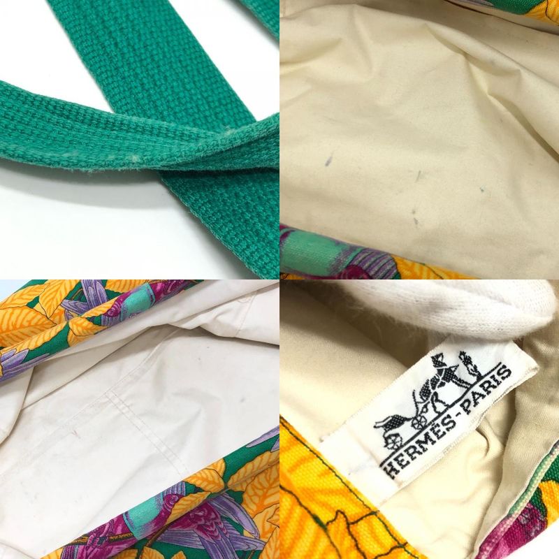 Hermes Shoulder Bag Bird Print Cotton Green