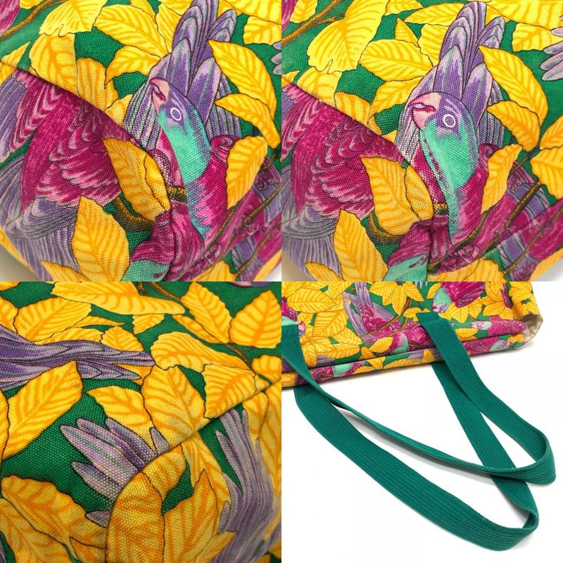 Hermes Shoulder Bag Bird Print Cotton Green