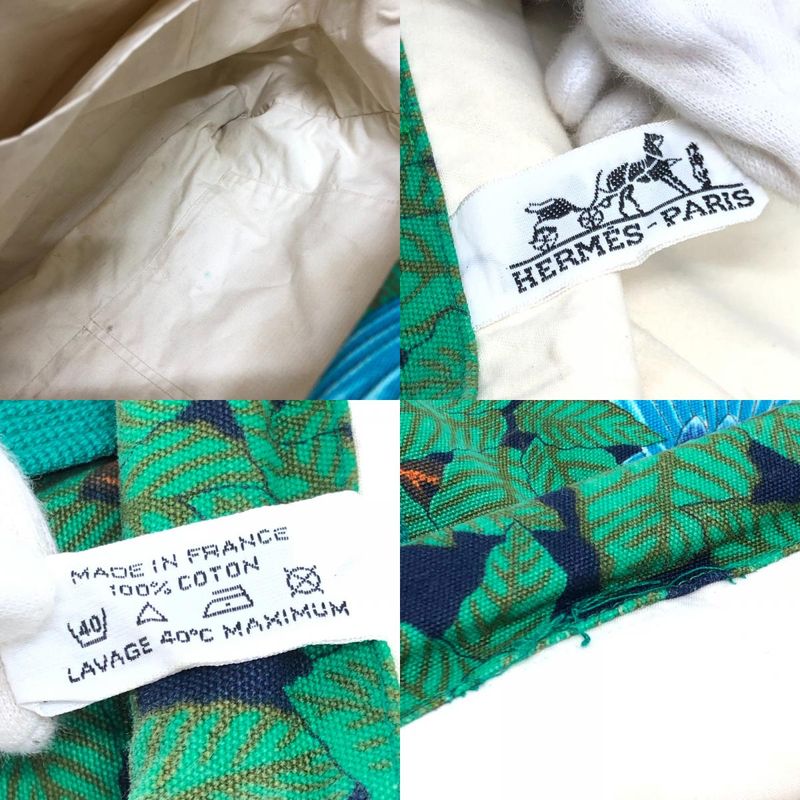 Hermes Shoulder Bag Bird Print Cotton Green