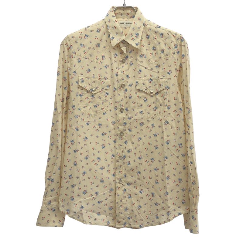 Saint Laurent Paris 15ss Flower Print Western Shirt 373285 Y572h Ivory 37