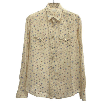 Saint Laurent Paris 15ss Flower Print Western Shirt 373285 Y572h Ivory 37