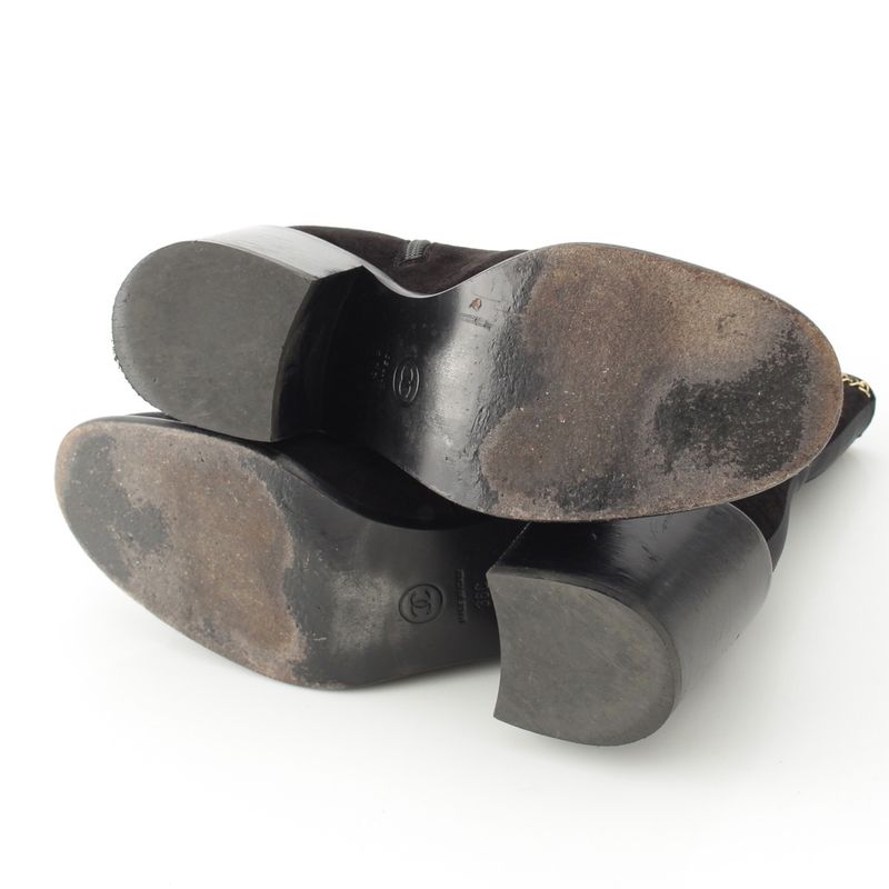 Chanel Suede Coco Mark Chain Ankle Boots Shoes G37822 Black 36c