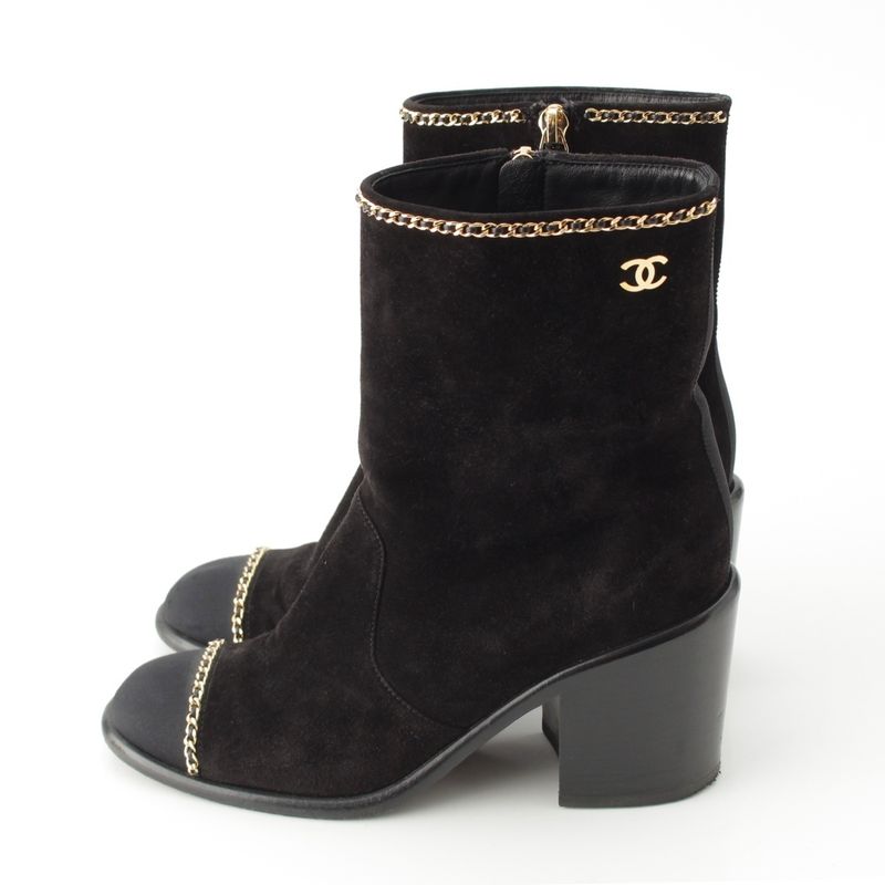 Chanel Suede Coco Mark Chain Ankle Boots Shoes G37822 Black 36c