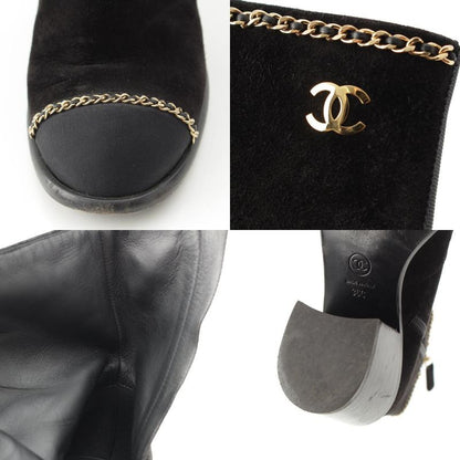 Chanel Suede Coco Mark Chain Ankle Boots Shoes G37822 Black 36c