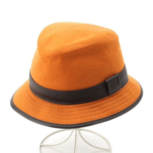 Hermes Cashmere Deerskin Hat Orange Cocoa Brown 58