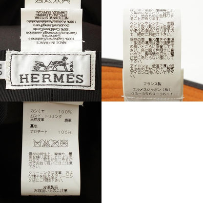 Hermes Cashmere Deerskin Hat Orange Cocoa Brown 58