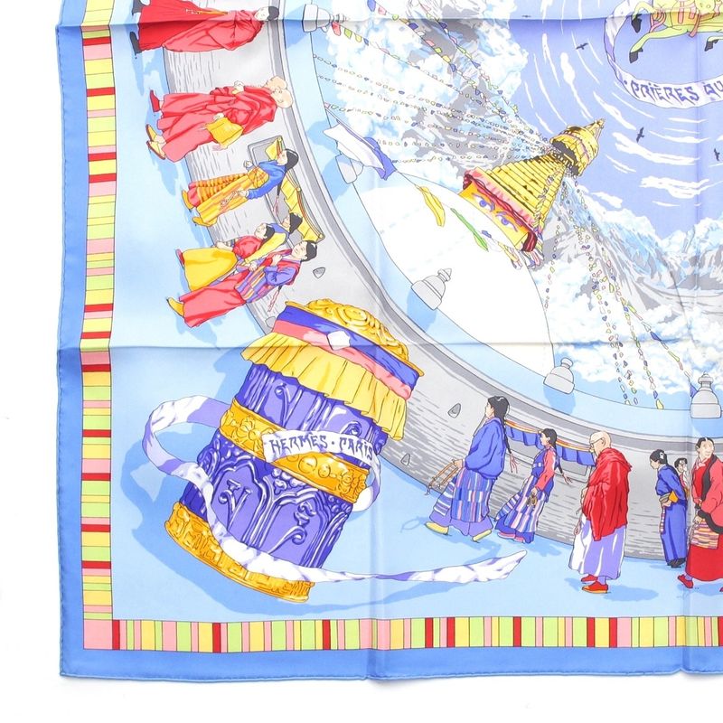Hermes Carré 90 Silk Prieres Au Vent Prayer in the Wind Scarf Blue