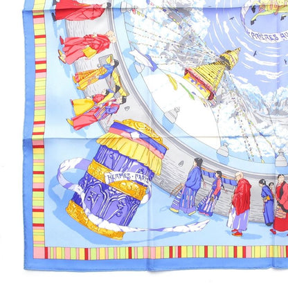 Hermes Carré 90 Silk Prieres Au Vent Prayer in the Wind Scarf Blue