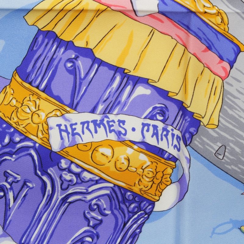 Hermes Carré 90 Silk Prieres Au Vent Prayer in the Wind Scarf Blue