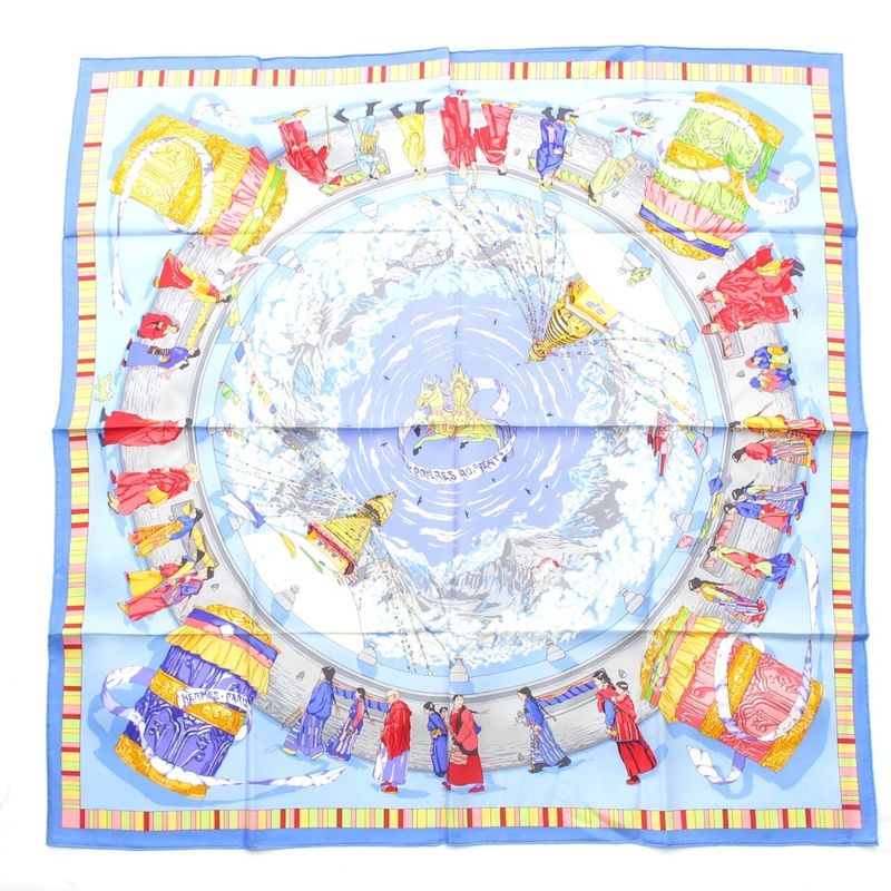 Hermes Carré 90 Silk Prieres Au Vent Prayer in the Wind Scarf Blue