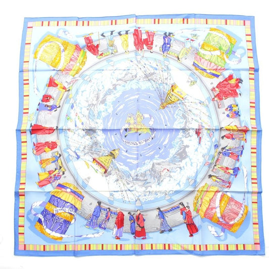 Hermes Carré 90 Silk Prieres Au Vent Prayer in the Wind Scarf Blue