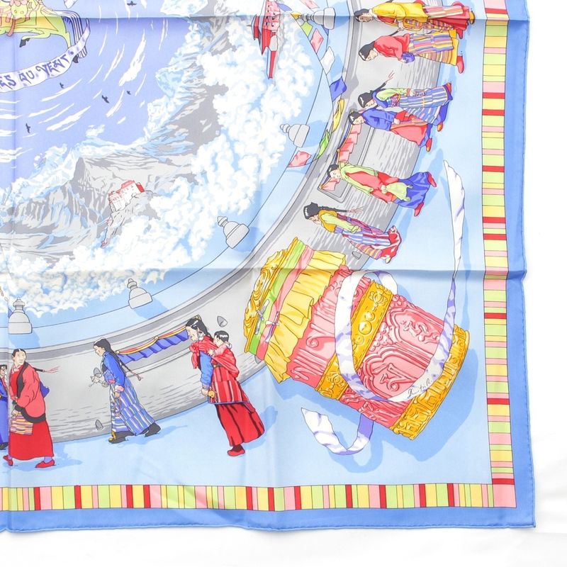 Hermes Carré 90 Silk Prieres Au Vent Prayer in the Wind Scarf Blue