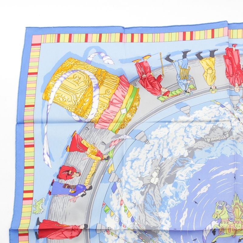 Hermes Carré 90 Silk Prieres Au Vent Prayer in the Wind Scarf Blue