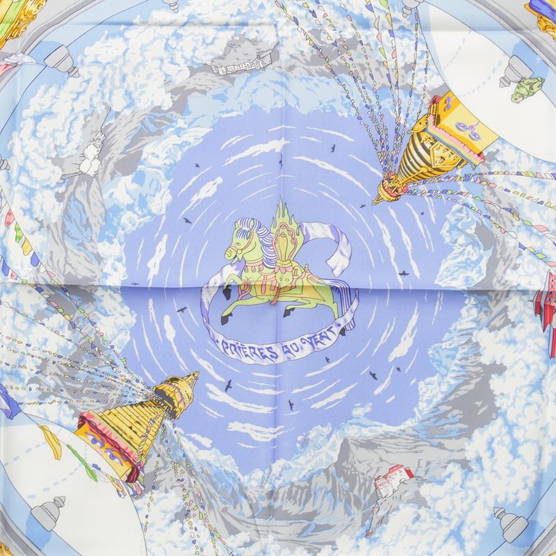 Hermes Carré 90 Silk Prieres Au Vent Prayer in the Wind Scarf Blue