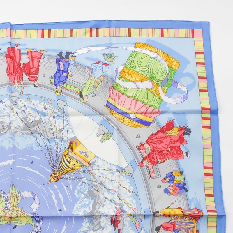 Hermes Carré 90 Silk Prieres Au Vent Prayer in the Wind Scarf Blue