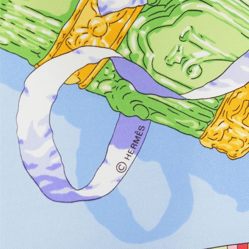 Hermes Carré 90 Silk Prieres Au Vent Prayer in the Wind Scarf Blue