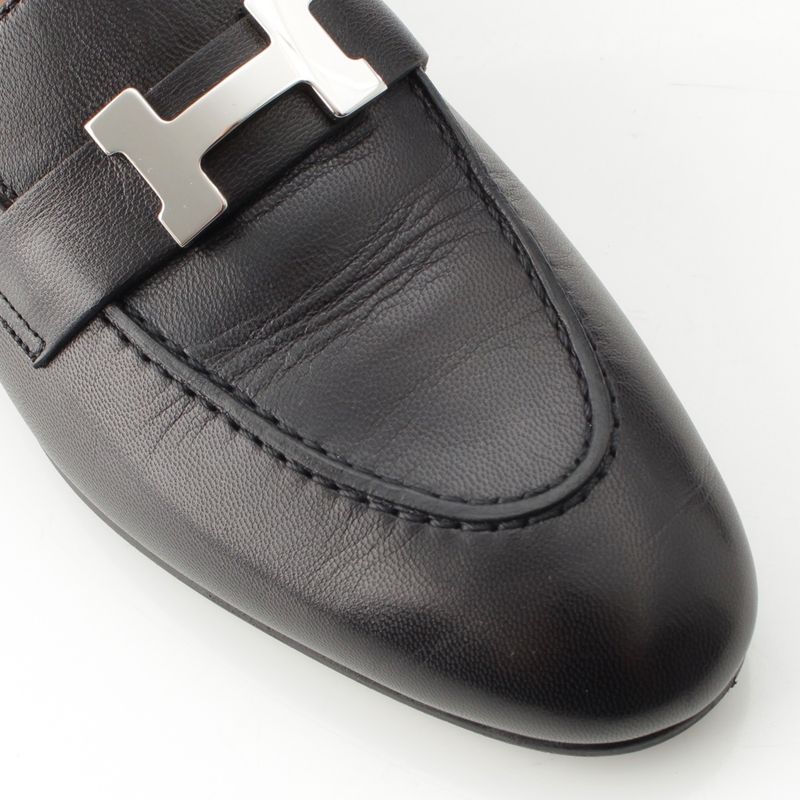Hermes Leather Paris Constance Loafer Shoes Black 37