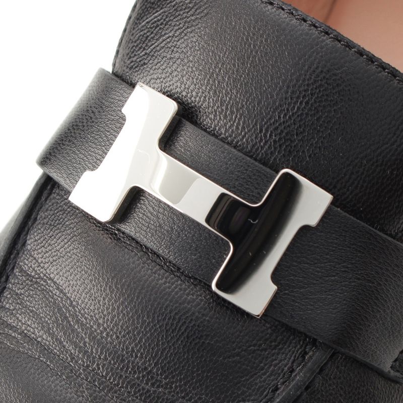 Hermes Leather Paris Constance Loafer Shoes Black 37