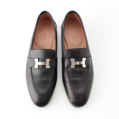 Hermes Leather Paris Constance Loafer Shoes Black 37