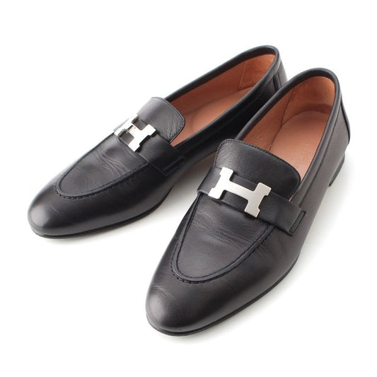 Hermes Leather Paris Constance Loafer Shoes Black 37