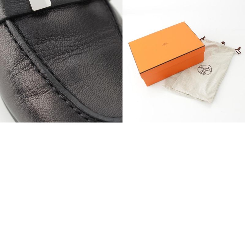 Hermes Leather Paris Constance Loafer Shoes Black 37