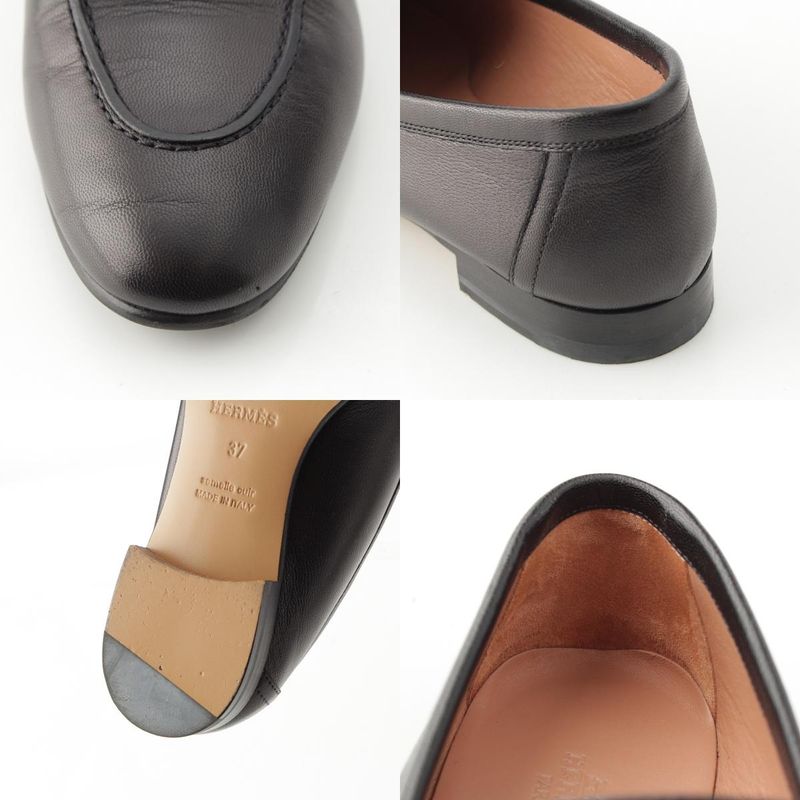 Hermes Leather Paris Constance Loafer Shoes Black 37
