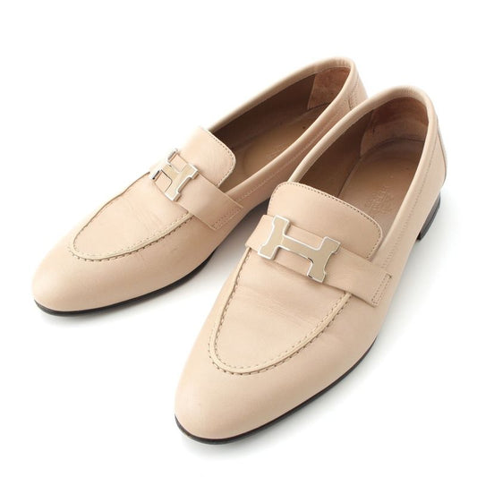 Hermes Leather Paris Constance Loafer Shoes Beige 37
