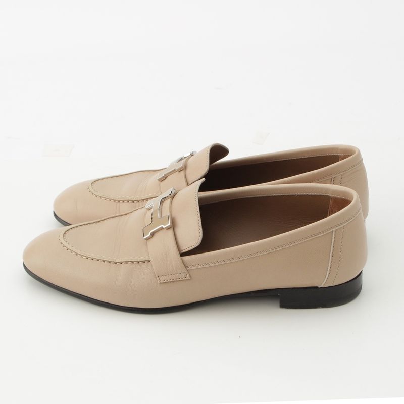 Hermes Leather Paris Constance Loafer Shoes Beige 37