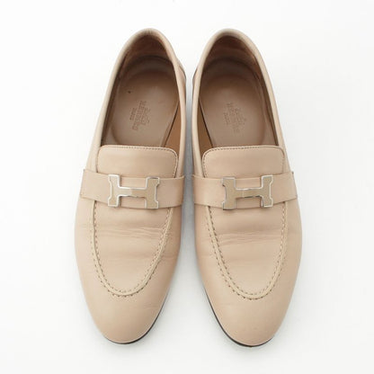 Hermes Leather Paris Constance Loafer Shoes Beige 37