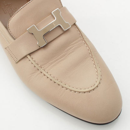Hermes Leather Paris Constance Loafer Shoes Beige 37