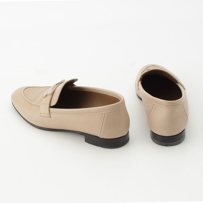 Hermes Leather Paris Constance Loafer Shoes Beige 37