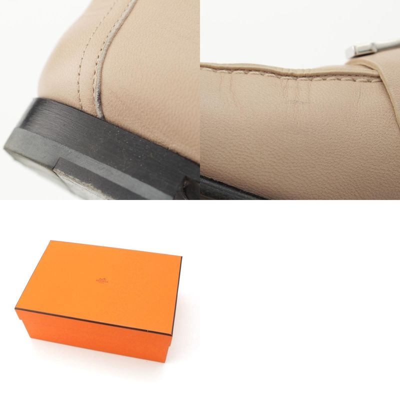 Hermes Leather Paris Constance Loafer Shoes Beige 37