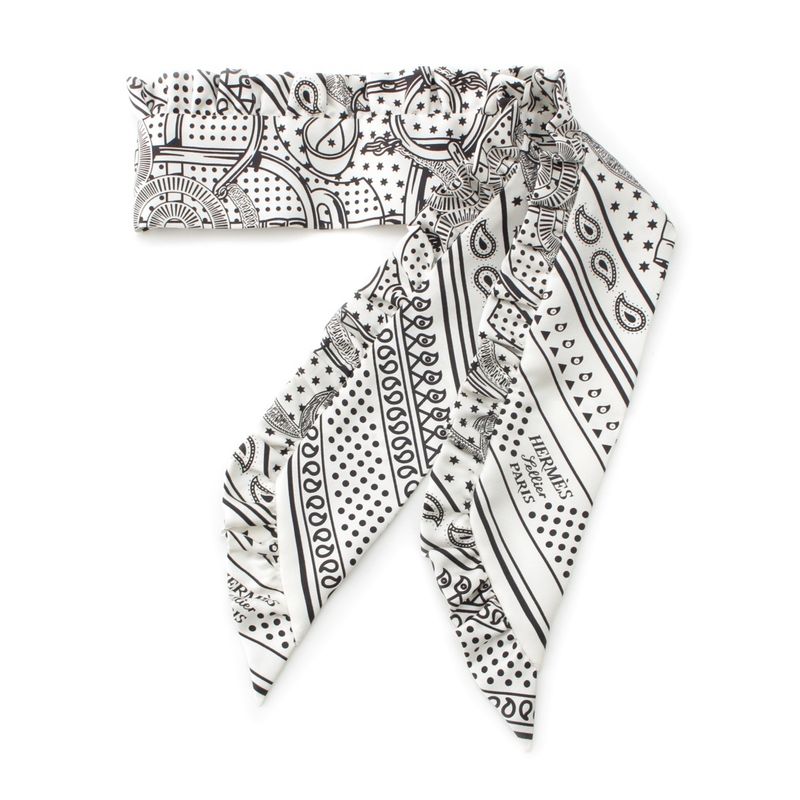 Hermes Twilly Silk Frilled Apron Doll Scarf H852978s White