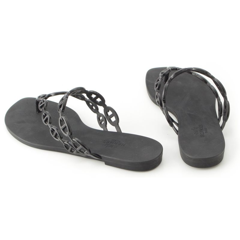 Hermes Chaine D'ancre Flip Flops Island Sandals Shoes Black 37
