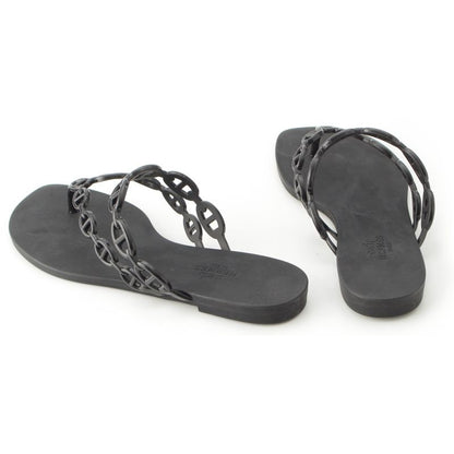 Hermes Chaine D'ancre Flip Flops Island Sandals Shoes Black 37