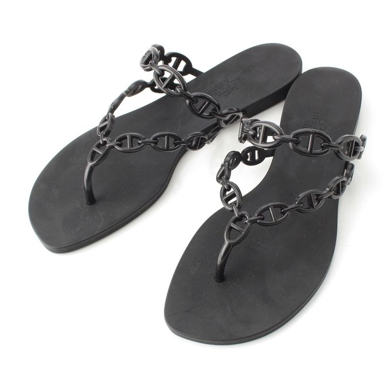 Hermes Chaine D'ancre Flip Flops Island Sandals Shoes Black 37