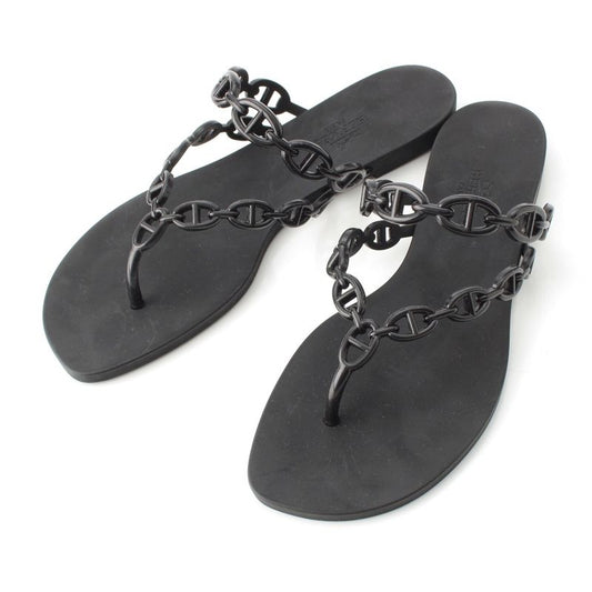 Hermes Chaine D'ancre Flip Flops Island Sandals Shoes Black 37