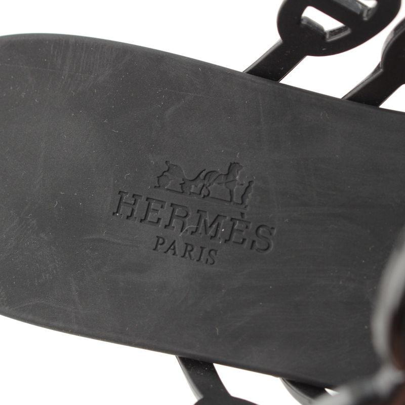 Hermes Chaine D'ancre Flip Flops Island Sandals Shoes Black 37